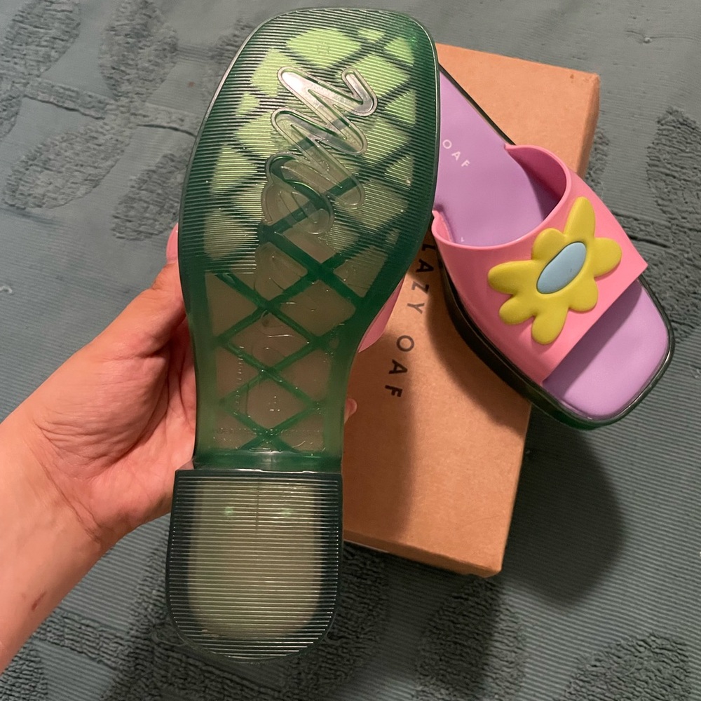 Melissa Pink and Green Floral Mules - Picture 3 of 4